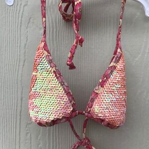 Vintage Victoria’s Secret Sequin Bikini Top size small, pink paisley trim